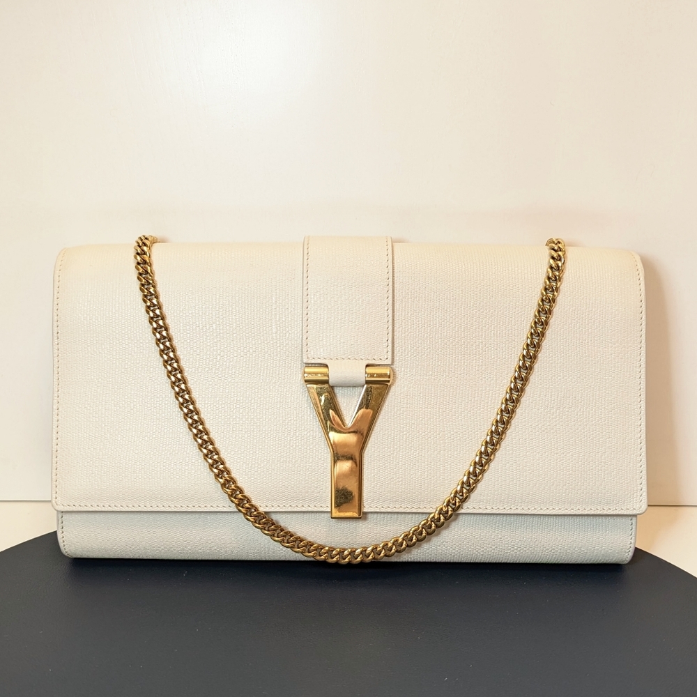 ✨YSL Yves saint Laurent✨ white clutch converted to crossbody